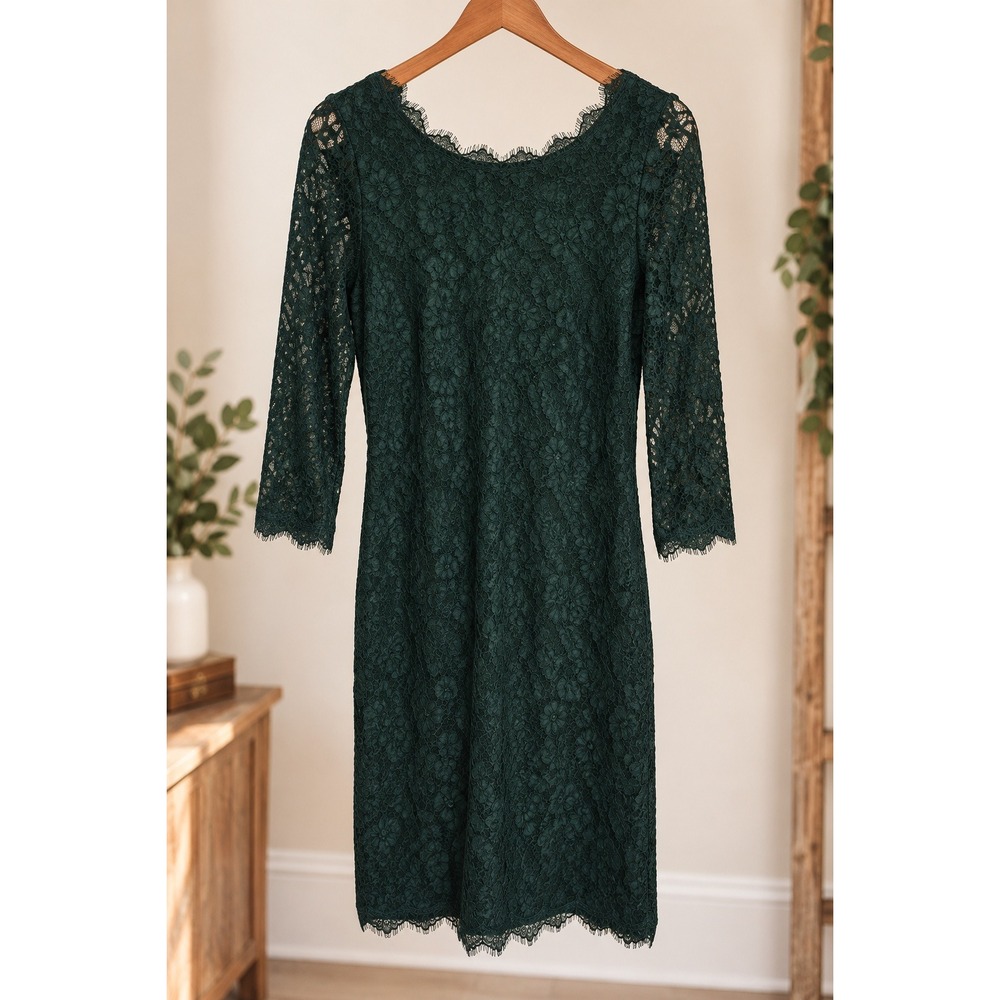 Babaton Forest Green Lace V Back Cocktail Dress Size 6 Romantic Holiday Party